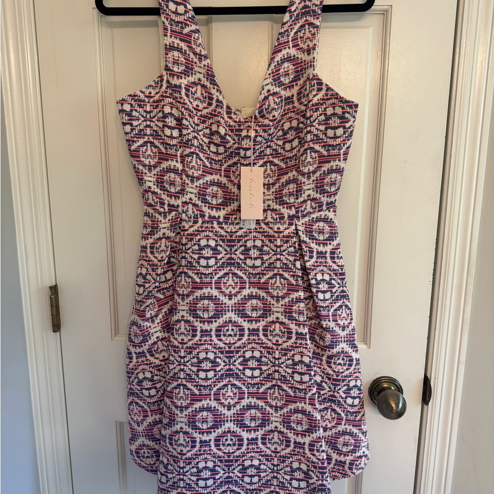 Hutch Ivory Multi V-neck Dipped Hem Dress